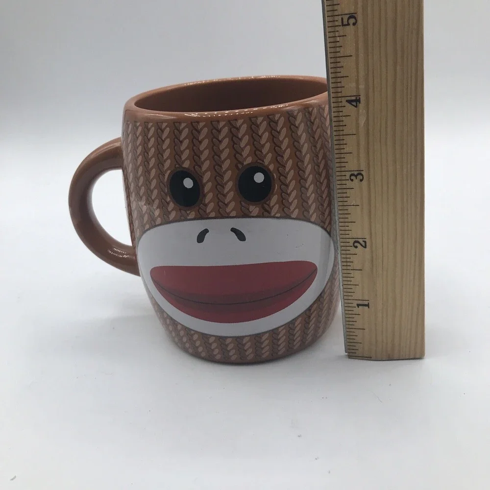 Galerie Sock Monkey Double 2 Handle Coffee Tea Cup‎ Mug Brown 16 oz